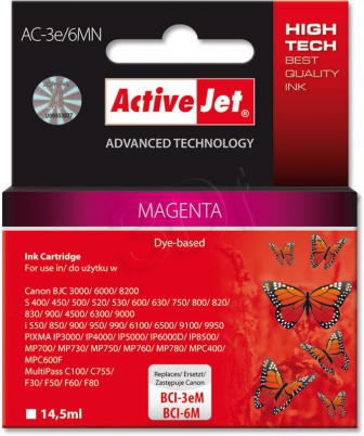 ActiveJet Ink cartridge Canon BCI-3e Magenta - 14, 5 ml     AC-3e/6M