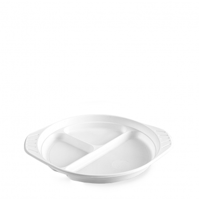 Talíř s oušky dělený na 3 porce, bílý (PP) průměr 22 cm, 100 ks
