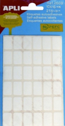 Malé samolepící etikety Apli, 10x16mm, 6listů, 216ks - bílé