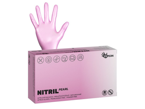 Rukavice nitrilové růžové-perleťové "M" nepudrované, 100ks