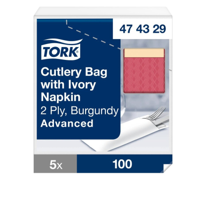 Tork burgundy kapsička na příbory s ubrouskem slonová kost 100 KS