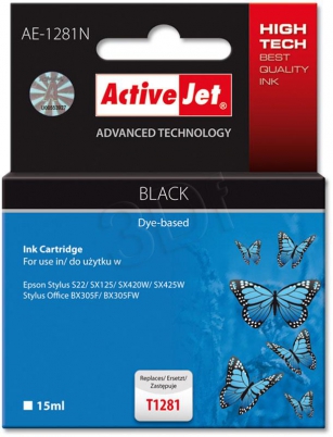 ActiveJet ink cartr. Eps T1281 Black S22/SX125/SX425   100% NEW     AE-1281