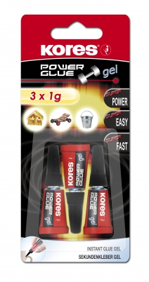 Vteřinové lepidlo Kores Power Glue Gel, 3x1g. blister