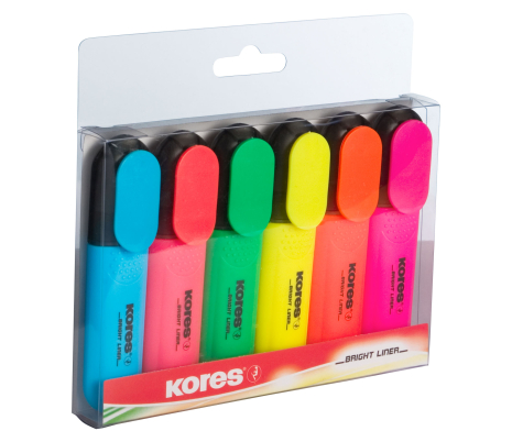 Zvýrazňovač Kores BRIGHT LINER barevný mix 6 ks