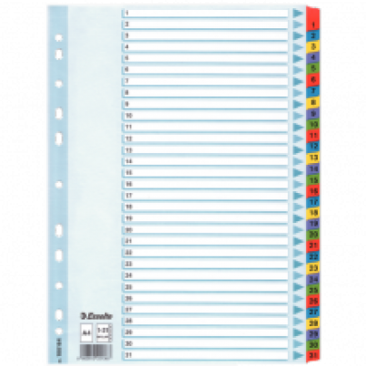 Rejstříky zesílené ESSELTE „MYLAR“ A4 1-31, 10 sad