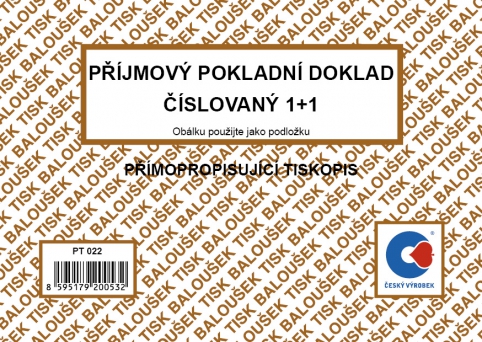 Příjmový pokl. doklad A6 číslovaný PT022