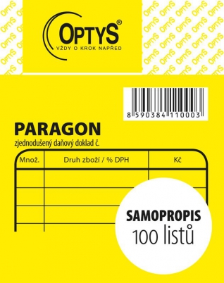 Obchodní paragon Optys 1100, samopropisovací, 7,5 x 9,5 cm